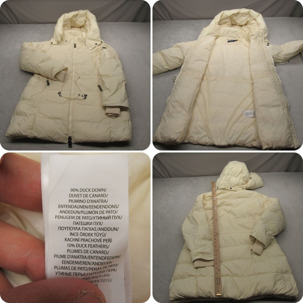 Polo Ralph Lauren Down Jacket Womens Large Cream Hooded Full Zip Puffer Parka